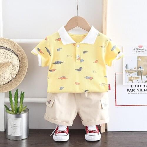 2021 Summer Fashion Baby Boys Clothes Sets Toddler Girls Cute Cartoon POLO Shirt+Pocket Shorts Kids Infant Casual Suits Clothing