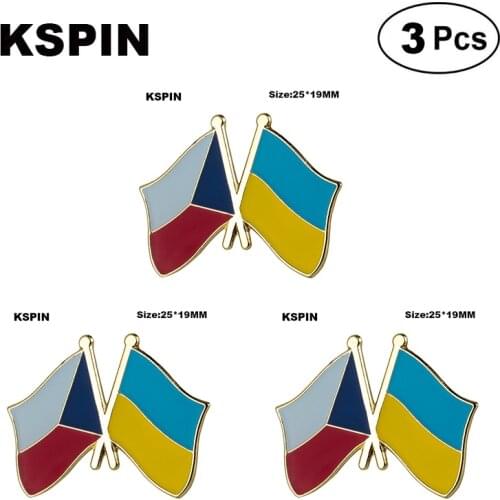 Czech Rep. & Ukraine Friendship Lapel Pin Flag badge Brooch Pins Badges 3Pcs a Lot