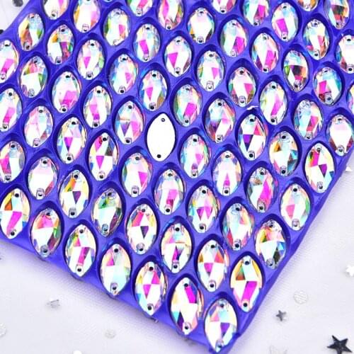 30pcs/Lot Marquise Rhinestone Glass Crystal AB Sew On Strass Flatback Sewing Wedding Dress Decoration DIY Accessories 5 Sizes