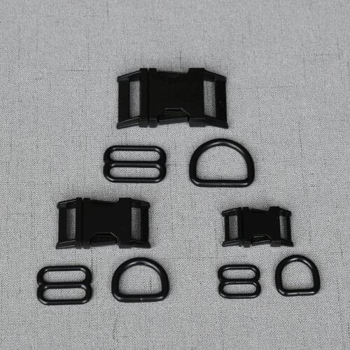 50 Sets 15mm 20mm 25mm Black Heavy Metal D Ring Adjuster Belt Straps Slider Release Buckle Snap Clasp For Dog Collar DIY