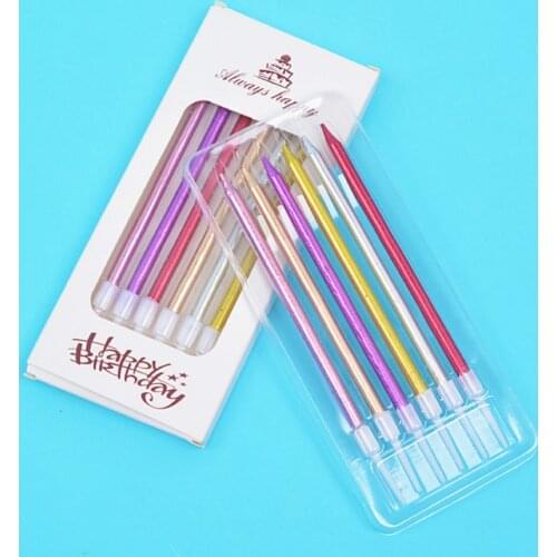6pcs/box Colorful birthday candles DIY long pole round gold-plated candle birthday cake decor Metallic birthday candles