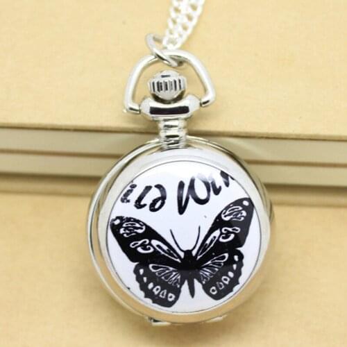 6012S)New Fashion Art Deco Blak Butterly watch Necklace Mirror Pocket watch , 12pcs/lot , Dia 2.9cm. Free shipping