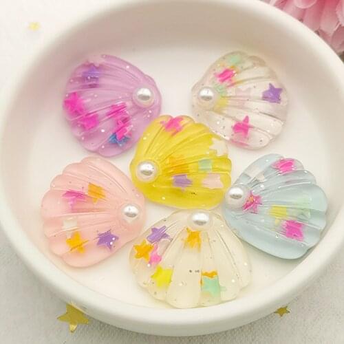 8PCS Colorful Paillette Pearl 3D Shell Flatback Rhinestone Appliques Ornament DIY Wedding Scrapbook Craft