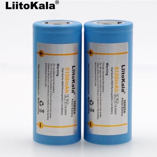 Liitokala 26650 rechargeable battery, 26650A lithium battery, 3.7V 5100mA 26650-50A blue. Suitable for flashlight
