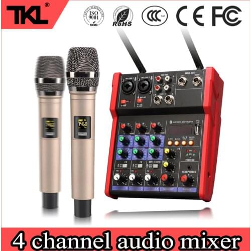 TKL R2 Audio Mixer with Wireless Microphone Sound Mixing Console Bluetooth USB Record Computer Playback 48V Phantom Power