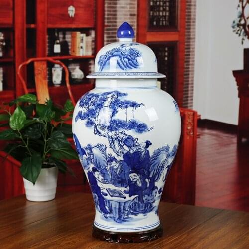 Jingdezhen temple jar Large Blue And White Home Accessories Living Room Ornaments Storage pot porcelain ceramic jar