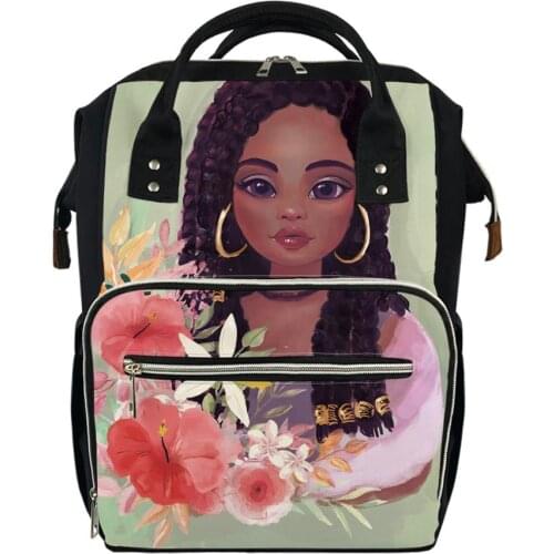 ELVISWORDS Brand Custom Mommy Bag African Girl Printing Backpack Large Capacity Baby bottle Mother Bag Mother and Baby Backpacks