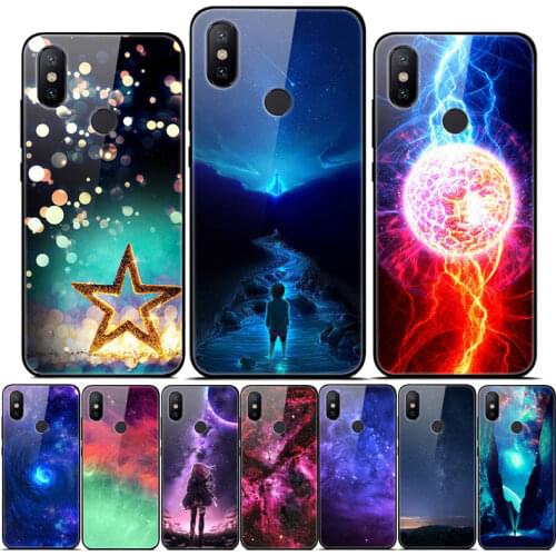 For Xiaomi Mi A2 Lite Case Tempered Glass Hard Back Case For Xiaomi Mi A2 MiA2 A 2 Cover Space Star Silicone Bumper Mi A3 A2Lite