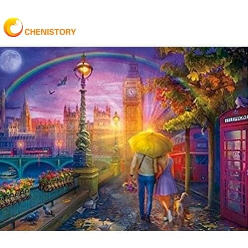 CHENISTORY 5D Diamond Embroidery Couples Diy Diamond Painting Full Drill Round Street Diamond Mosaic Scenery Rhinestones Picture