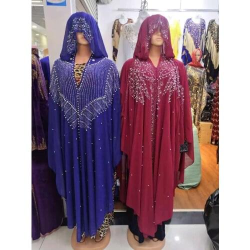 Dashiki New African Fashion Womens Loose Long Dress & Scarf Abaya Stylish Cotton Fabrics Nail Bead Bat Sleeve Free Size