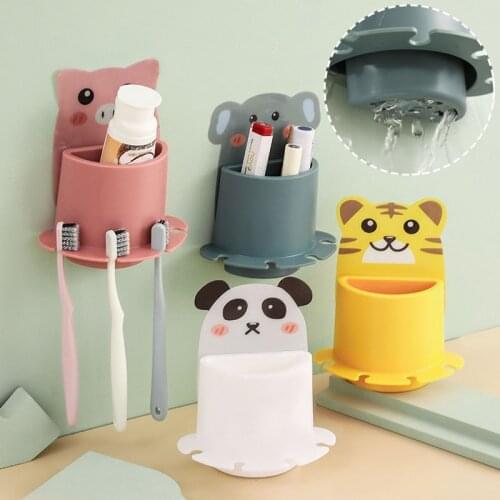 Cartoon Animal Toothbrush Holder Bathroom Storage Toothpaste Holder Wall Shelf Bathroom Accessories Storage Tacks Shelves