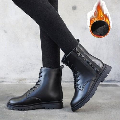 Kids Leather Shoes Solid Color Black Girls Ankle Boots Winter Plush Warm Non-slip Girls Snow Boots Size 27-37 STQ064