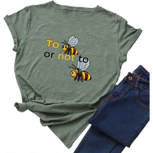 Summer Women Tshirt Graphic Tees Cotton Creative Bee Letter Print T Shirts Tops Streetwear Short Sleeve Funny Shirt