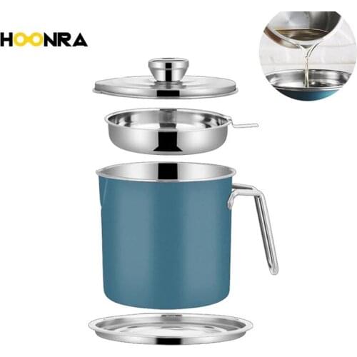 HOONRA 1.8L Stainless Steel Bacon Oil Container Cooking Oil Storage Canister Mesh Strainer Kitchen Olive Oil Dispenser