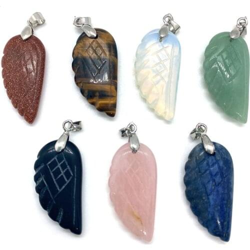 Exquisite Natural Stone Wing-shaped Charm Black Agate Rose Quartz Pendant for MakingDIY Fashion Jewelry Necklace Bracelet14x30mm