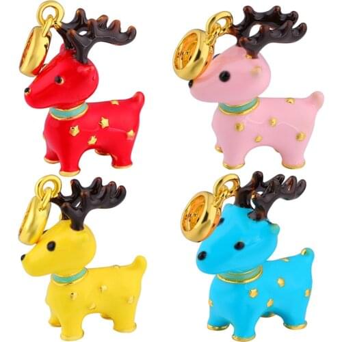 Juya 3Pcs/Lot Wholesale Gold Enamel Christmas Reindeer Animal Charms For Handicraft Pendant Gift Jewelry Making Supplies