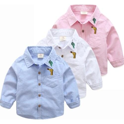 2020 Spring Autumn Male ChildrenS Birthday Clothing Cotton Turn-Down Collar Long Sleeve Embroidery Animal Baby Kids Boys Shirt