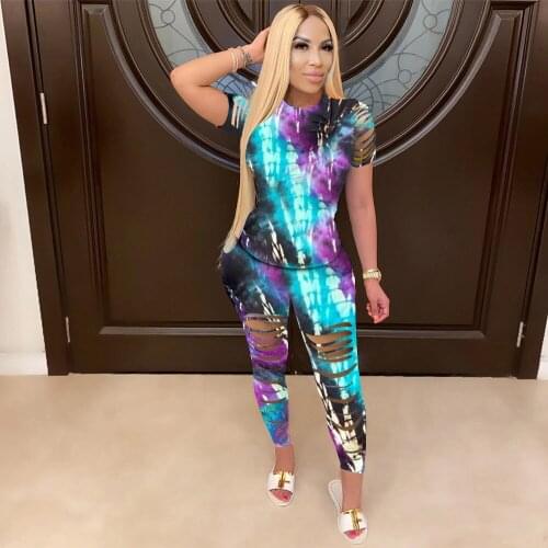 VAZN 2020 Women Short Sleeve Shinny Slim Hole Pant Set Holiday Street Clothing Leggings+Cropped Casual Suit Women Tracksuit