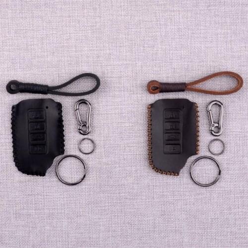 CITALL 4 Buttons Leather Remote Key Fob Shell Case Bag Holder&Chain Black/Brown Fit for Lexus IS GS RX ES NX LS RC LX SC NS GX