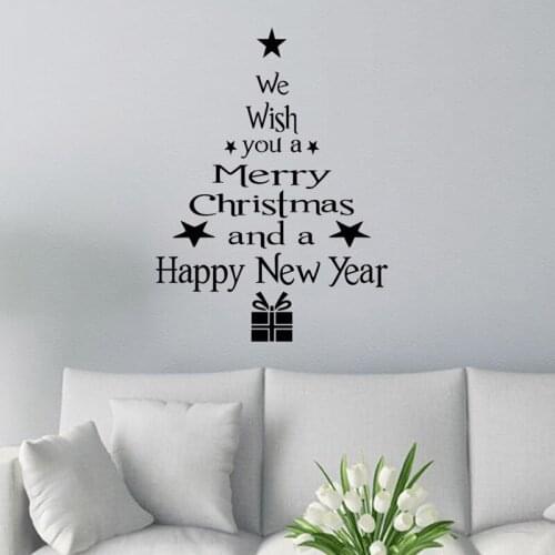 Creative Christmas Decor Christmas Tree Letters Wall Stickers Art Decal Mural Glass Window Wall Sticker Xmas Home Room Decor