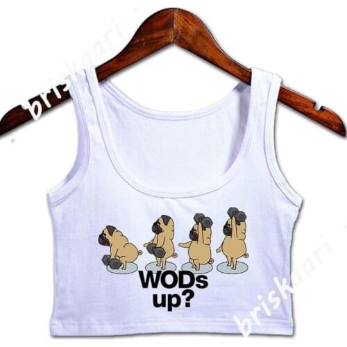 Crossfit Pug Doing Dumbbell Snatches Crop Top Women Sexy Summer Style Girl Graphic Top White Tank Top Standard Round Neck Vest