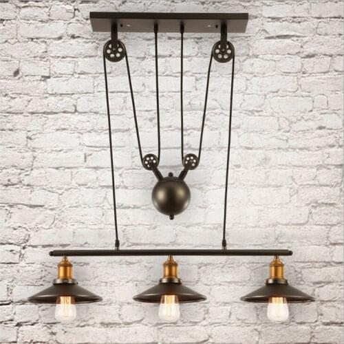 Loft Vintage Retro Wrought Iron Black Chandelier Adjustable Pulley Industrial Lamps E27 Edison Pendant Lamp Home Light Fixtures