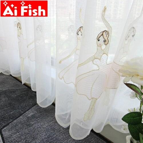 Sweet Ballet Dance with Girls Design Princess Bedroom Curtains Pink Love Sheer Curtain Mesh Fabric Voile Tulle Drape MY226#40