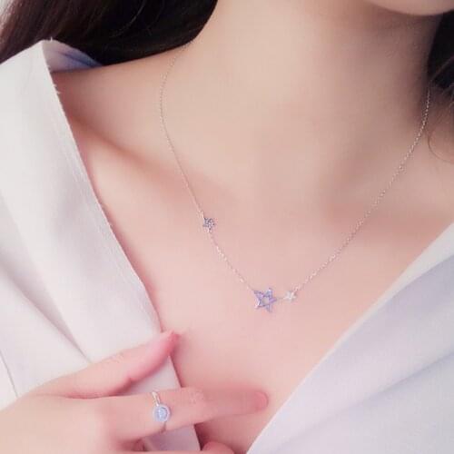 Trendy 925 Sterling Silver AAA Zircon Cutout Stars Necklaces & Pendant o-Chain Shiny Stars Statement Necklace for Women Gift