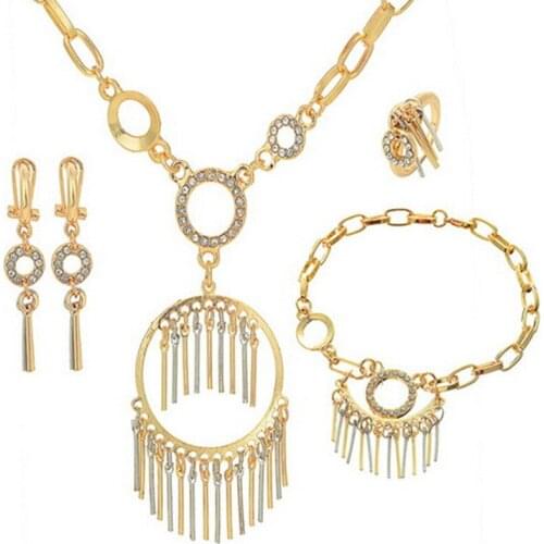 Fashion African Dubai Gold Jewelry Nigerian Crystal Necklace Drop Earrings Women Italian Bridal Jewelry Sets Wedding Accessories