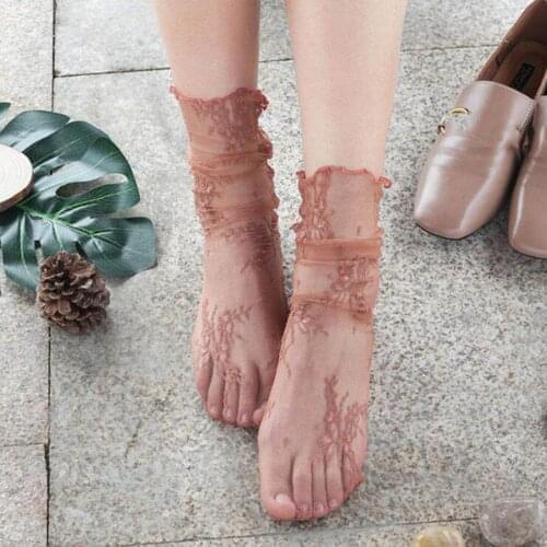Fashion Flowers Tulle Socks Women Transparent Woman Sock Female Ultra-thin Chiffion Sock Dress Streetwear calcetines Accessories