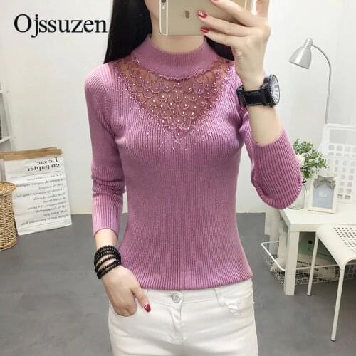 Fashion Sexy Female Purple Pullovers See Through Mesh Patchwork Clothing Winter Womens Sweaters Diamond Knitwear Pull Femme