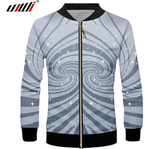UJWI Spring New Man Casual Harajuku Big Size 6XL 3D Printed Personality Glitter Pattern Stripe And Vortex zip Jacket