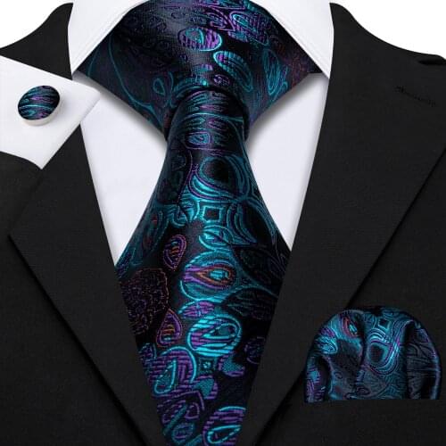 Silk Tie For Men Blus Purple Paisley Ties Fashion Necktie Set Handkerchief Cufflinks Cravat For Wedding Party Gift Barry . Wang