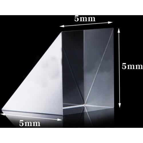 5x5x5mm Optical Glass Triangular K9 Prism Lens With Reflecting Film Light Spectrum Physics Medicine