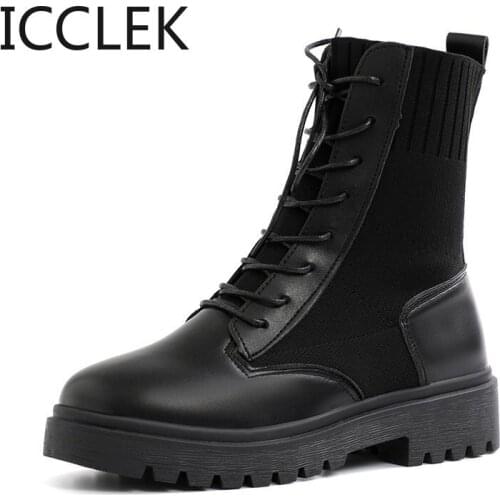 Autumn Boots Women Shoes Woman Boots Fashion Round PU Ankle Boots 2020 Winter Elastic Black Boots Comfortable Boots A250