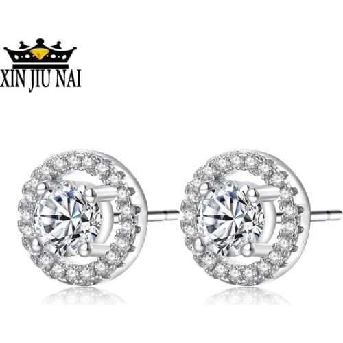 Luxury Round Stud Earrings Hearts& Arrows Cut High Quality Cubic Zirconia Stone Women Earrings Jewelry Wholesale Lots Bulk