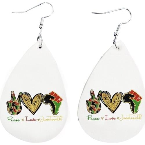 Stock Wholesale Peace Love Juneteenth Faux Leather Earrings Bulk for Women