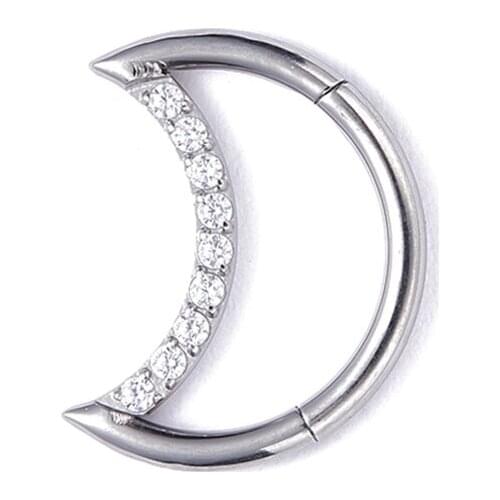 ASTM F136 Implant Grade Titanium Body Jewelry Crystal Moon Earrings