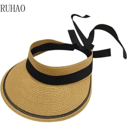 RUHAO womens summer caps Girls beach hat outdoor folding Empty top sun hat Lady fashion elegante cap ponytail hat