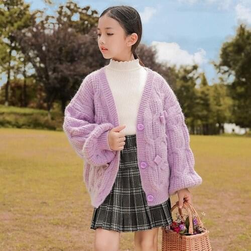 Girls Sweater Coat Parent-Child Matching Outfit Knitted Cardigan New Style Childrens Clothing Autumn and Winter Kids' Sweater