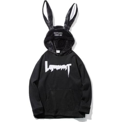 Anime Rabbit Ear Hoodies Men Kawaii Hoodie Cute Cartoon Sweatshirt Pullover Embroidery Moletom Hooded Punk Hoodie Streetwear