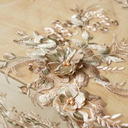 Heavy industry three-dimensional Decal nail bead fabric Soft mesh embroidery lace tissu garment accessories patchwork