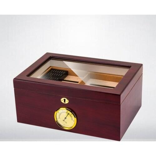 LUBINSKI Cedar Wood Humidor W/Lock Humidifier Hygrometer Cigar Cigarette Case Holder Box Fit Cohiba 50 Cigars Tobacco Storage