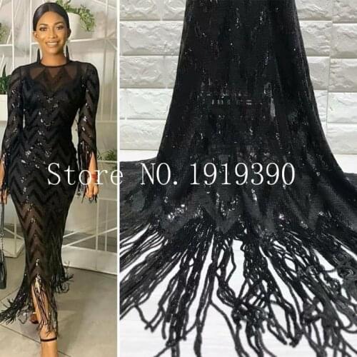 Embroidery African Dry Tassel Sequins Lace Fabric High Quality French Mesh Sequined Lace Fabric For Nigerian Party Dress MJ3483