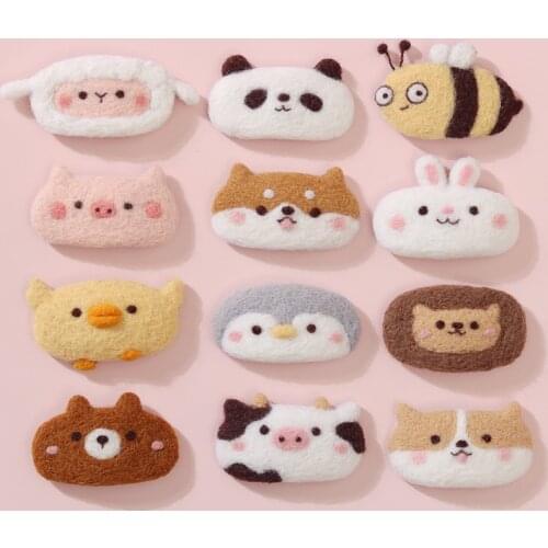 No Finish Funny Cute Animal Hair Clip Sheep Bee Bear Dog Cat Rabbit Pig Wool Needle Felt Kit For Kids Children Hair Clip Brooch