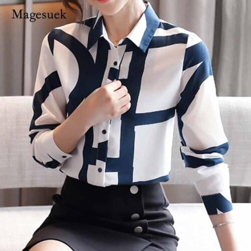 2020 New Autumn Korean Loose Print Women Blouse and Tops Long Sleeve Casual Cardigan New Chiffon Shirt Women Blusas Mujer 10789