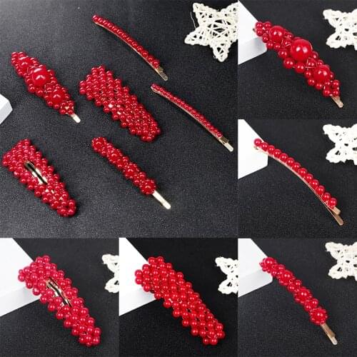 New Lucky Red Pearl Full Cover Hairpin Women Girls Sweet Hair Clip Barrettes Headband BB Clip Fashion Hair Accessories