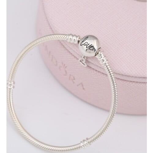 S925 Bead Charm Dangle Bracelet for Women Love Word Clasp Snake Chain Bracelet Girl Lady Gift