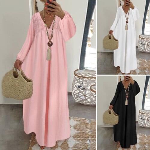 Women Long Dress Celmia 2021 Summer Sexy V neck Lantern Sleeve Lace Maxi Dress Casual Loose Ruffles Party Vestidos