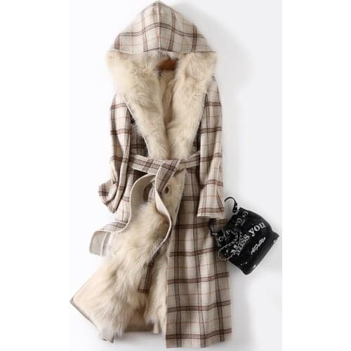 Womens fleece double-sided cashmere coat detachable fox fur liner nick pie oversized mid-length fur coat women